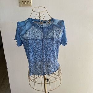 BP. Patchwork Sheer Mesh Crop Top Floral Print Blue Size M New With Tags